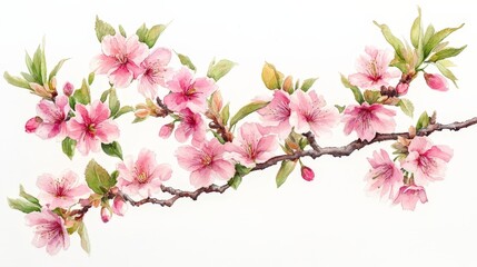 A delicate watercolor painting of cherry blossom branches in full bloom.