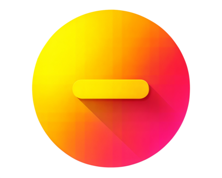 Bright gradient minus sign icon, featuring yellow and pink hues, isolated on white background. Ideal for indicating subtraction, negative values, or removing elements.