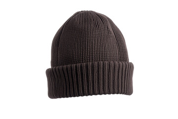 Brown knit hat with a fuzzy texture, isolated