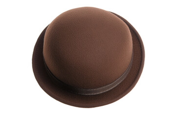 Brown hat with a ribbon around it, isolated