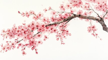 A delicate watercolor painting of cherry blossom branches in soft pink hues.