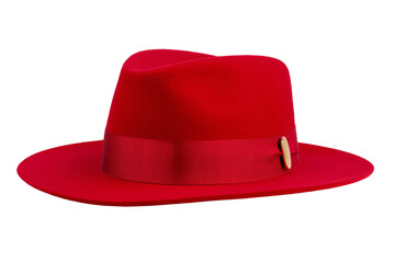 Red hat with a gold pin on it, isolated