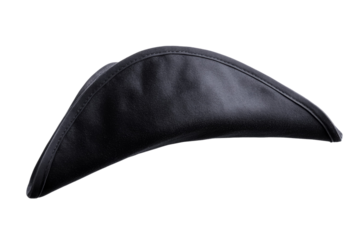 Black hat with a black strap, isolated
