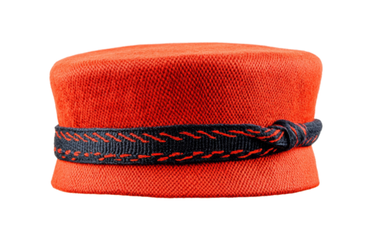 Red hat with a black and blue band, isolated