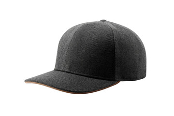 Fototapeta premium Black baseball cap with a brown band, isolated