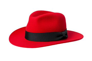 Red hat with a black ribbon tied around it, isolated