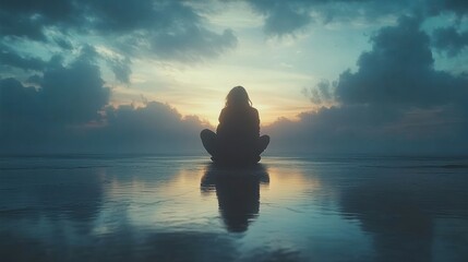 Silhouette of a Woman at Sunset Beach