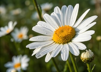 Fototapeta premium A daisy icon with a bright round center and simple white petals.
