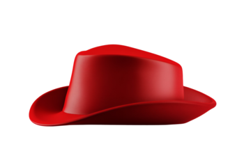 Red hat with a brim and a red band, isolated