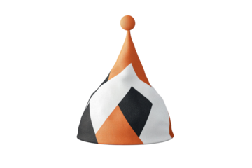 Hat with a black, white, and orange design on it, isolated