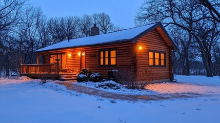 Cozy Log Cabin in Winter Wonderland