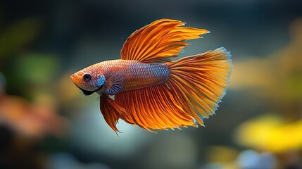 Orange Betta Fish Swimming in Aquarium