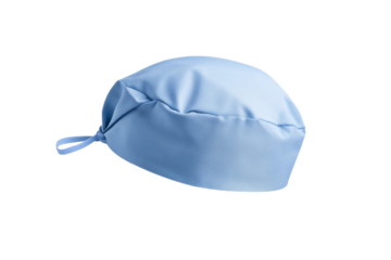 Blue cloth bandana with a white logo on it, isolated