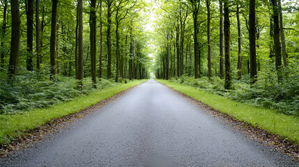 Fototapeta premium Asphalt Road Through Lush Green Forest on a Sunny Day