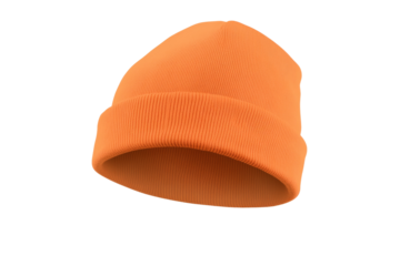 Bright orange knit cap sits on a white background, isolated