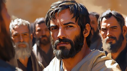 Obraz premium jesus is taken to the sanhedrin life of jesus digital drawing