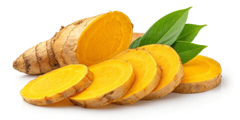 Vibrant Sliced Turmeric Isolated on a Clean Background for Health Benefits