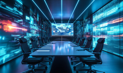 Fototapeta premium Futuristic collaboration suite with stylish digital enhancements, fostering creative teamwork and cutting-edge interactive innovation solutions