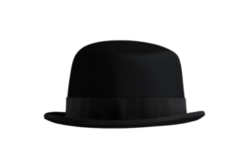 Black hat with a black band sits on a white background, isolated