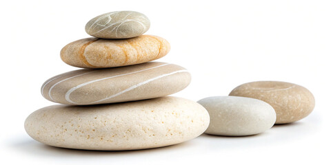Fototapeta premium Balanced Stack of Zen Stones Isolated on a Clean Background for Peaceful Living