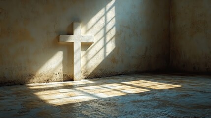 Naklejka premium light filtering on a white cross on the wall