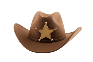 Brown cowboy hat with a star on it, isolated