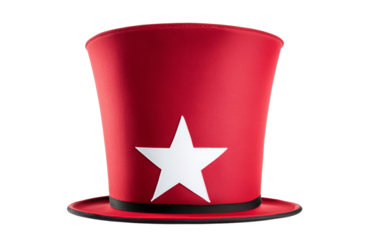 Red top hat with a white star on it, isolated