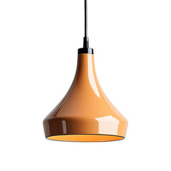 A Modern Light Orange Pendant Light with Black Cord Isolated on Transparent Background