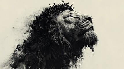 lion head with crown of thorns jesus the lion illustration on light background