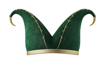 Green hat with gold trim and a pointed top, isolated