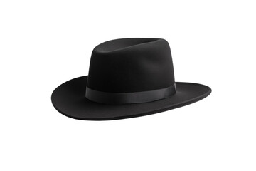 Black hat with a black ribbon tied around it, isolated