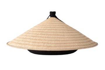Tan and black straw hat with a black rim, isolated
