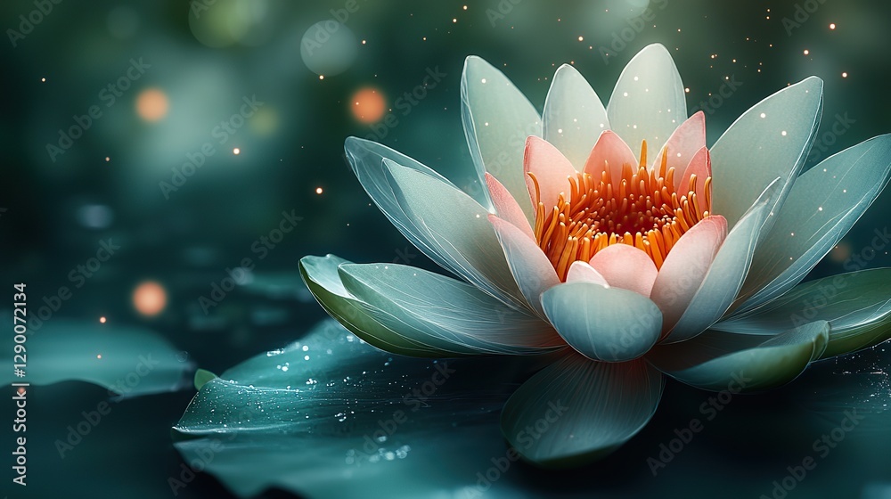 Aufkleber lotus flower design on a green background with architectural blueprint elements symbolizing growth and innovation in technology engineering or architecture