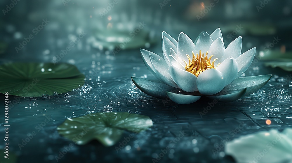 Aufkleber lotus flower design on a green background with architectural blueprint elements symbolizing growth and innovation in technology engineering or architecture