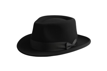 Black hat with a black ribbon tied around it, isolated