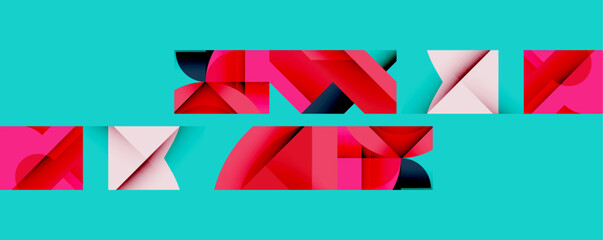 Obraz premium Abstract geometric composition with interlocking circular and angular shapes, featuring smooth gradients and sharp contrasts on a white background