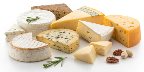 Delicious Selection of Various Cheeses Isolated on a Clean Background for Gourmet Tasting