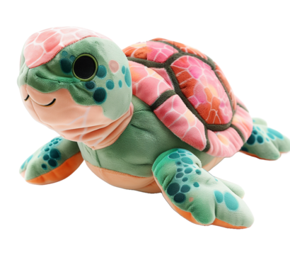 Turtle Toy Soft Stuffed Animal Sea Creature with transparent Background. - Powered by Adobe
