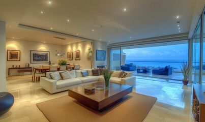 Fototapeta premium Sophisticated Penthouse with Spacious Open-Plan Living Spaces, Panoramic Views, and Luxurious Urban Lifestyle Beyond Expectations