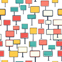 Flat style, seamless pattern of empty billboards, minimalist aesthetic, isolated on white background. cutout png