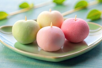 Minimalist dango hearts: sweet, simple, Japanese aesthetics.  Delightful dessert photography.