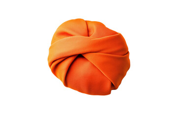 Small orange scarf is folded into a knot, isolated