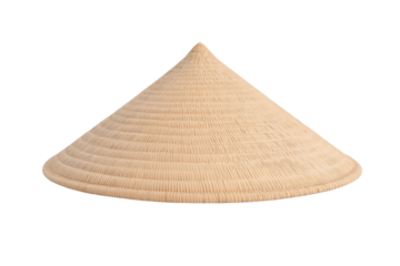 Tan straw hat with a pointed top, isolated