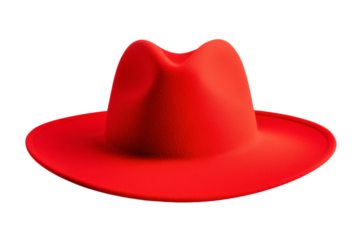 Red hat with a pointy top and a red brim, isolated