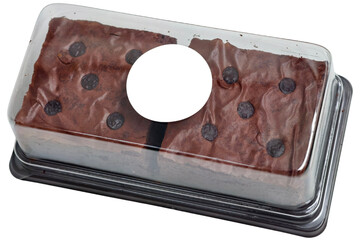 Chocolate Brownie in Clear Plastic Box with Chocolate Chips