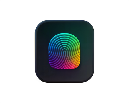 A colorful biometric scanner icon with a fingerprint, isolated on a white background, symbolizing security and identity verification.