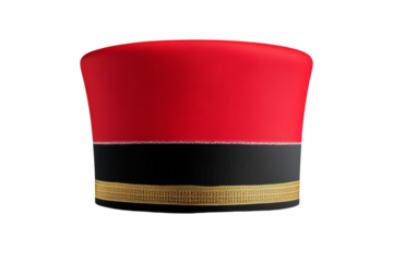 Red and black hat with gold trim, isolated