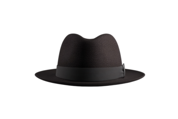 Black hat with a black band sits on a white background, isolated