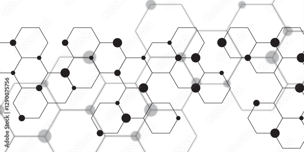 Aufkleber abstract hexagonal molecules technology background and science design. geometric white and gray bann