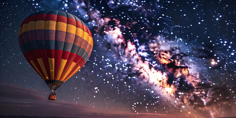 Obraz premium Breathtaking Colorful Hot Air Balloon Against a Dark Night Sky Filled with Stars